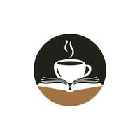 diseño del logotipo del vector del libro de café. logo icónico de la librería de té.