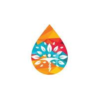 gota de agua con diseño de logotipo de vector de icono de árbol humano. vector de diseño natural de la gota de agua del logotipo de la fuente de agua de la planta de la naturaleza.