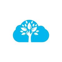 árbol de mano verde creativo y diseño de logotipo de nube. logotipo de productos naturales. icono de cosméticos. logotipo de balneario. logotipo de salón de belleza o yoga. vector