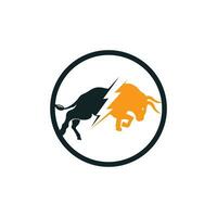 Bull with thunder logo design. Flash electric energy in bull. vector