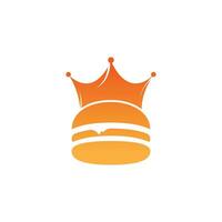 diseño del logotipo vectorial del rey de las hamburguesas. hamburguesa con concepto de logotipo de icono de corona. vector