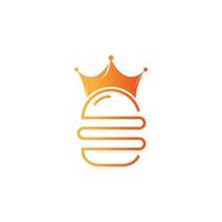 diseño del logotipo vectorial del rey de las hamburguesas. hamburguesa con concepto de logotipo de icono de corona. vector