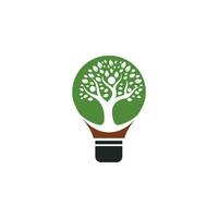 Bulb lamp and people tree logo design. Human health and care logo design. Nature idea innovation symbol. vector