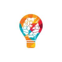 Thunder brain vector logo design. Brain with thunder and light bulb logo icon.