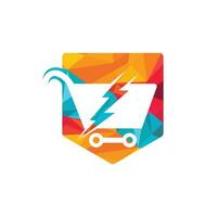Fast Shopping vector logo design. Shopping cart with flash logo icon.