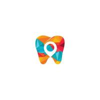 diseño de logotipo de puntero de diente y mapa. símbolo o icono del localizador dental y gps. vector