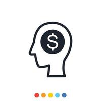 Icon human head with Coin symbol inside, Simple icon in financial business concepts. vector
