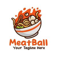 albóndigas bakso comida indonesia con fideos y dibujos animados de verduras logotipo de ilustración vector