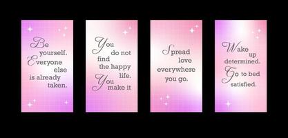 Gradient inspirational quotes social media stories set. Instagram stories frame templates in retro y2k style. Motivational words for blog.
