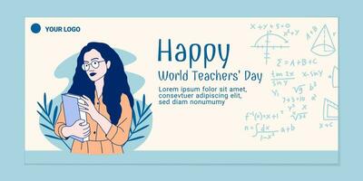 Illustrations of Beautiful Female Teacher for World Teachers' Day banner template vector