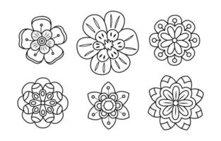 Vector linear naive flowers. Isolated outline flowers head collection for coloring page