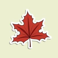Vector maple leaf sticker on the light green background. Cartoon isolated autumn symbol with white contour and shadow.