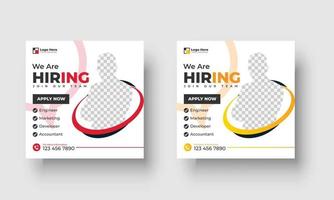 Poster for we are hiring. employees needed. Social media template job vacancy recruitment vector