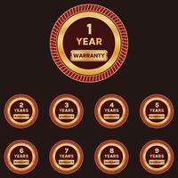 golden warranty badge set 1 year to 9 years warranty label vector
