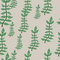 Hand drawn branches with leaves seamless pattern. Simple organic background. vector