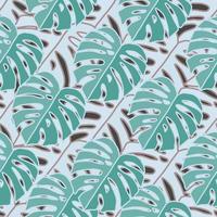Outline monstera silhouettes seamless pattern. Palm leaves endless background. Botanical wallpaper. vector