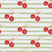 Hand drawn cherry berries and leaves seamless pattern. Hand drawn cherries wallpaper. Fruits backdrop. vector