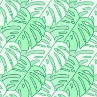 Outline monstera silhouettes seamless pattern. Palm leaves endless background. Botanical wallpaper. vector