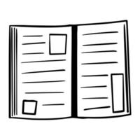 open notebook.  line drawing style, vector design. Hand-drawn book doodle. Line art style