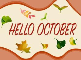 Hola octubre. ilustración de otoño kit hojas de otoño con molinillo vector