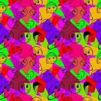 seamless pattern. Hand-drawn cartoon character illustration. Crazy cartoon character face. Psychedelic seamless pattern vector