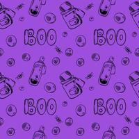 The inscription Boo for Halloween cards. Vector Illustration for Halloween. potion in a bottle. seamless pattern