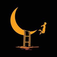 Vector logo illustration of a child jumping from the moon