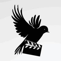 Vector logo illustration of a bird carrying a clapperboard