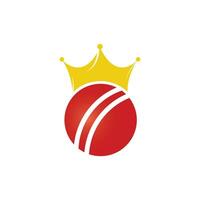 diseño del logotipo vectorial del rey de críquet. plantilla de diseño de icono de corona y bola de cricket. vector