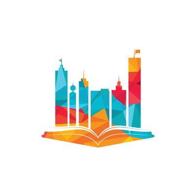 Education building logo design. Vector of book and a building, symbol of library and study.