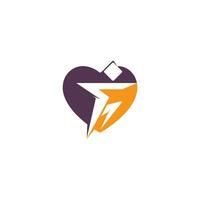 Man Fitness love logo design. Run man with heart shape logo. vector