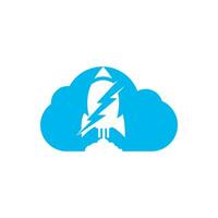 Electric rocket vector logo design. Rocket with thunderbolt and cloud logo icon.