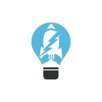 Electric rocket vector logo design. Rocket with thunderbolt and light bulb logo icon.