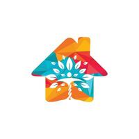 carácter humano con hojas y diseño del logo de la casa. logotipo de atención domiciliaria natural. vector