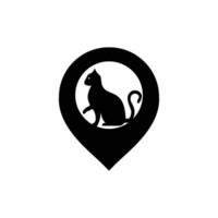 diseño de logotipo de gato y puntero de mapa. diseño del logotipo del localizador de gatos. icono de lugar de animales. vector