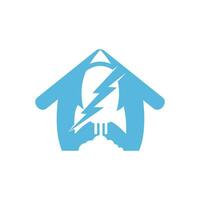 diseño de logotipo de vector de cohete eléctrico. cohete con rayo y el icono del logo de casa.