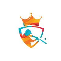 Baseball king vector logo design. Baseball player and crown icon design template.