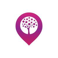 diseño de plantilla de logotipo de concepto de forma de pin de mapa de árbol tecnológico. tecnología, naturaleza, inalámbrica, internet, plantilla de logotipo de vector de red.