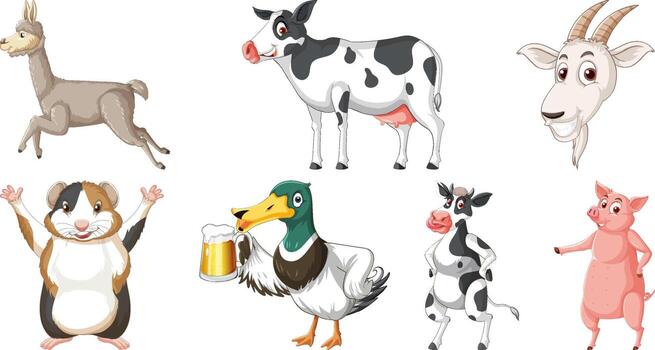 Set of various animals cartoon characters vector