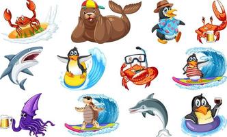 Set of various sea animals cartoon characters vector