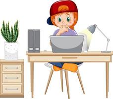 A girl browsing internet on laptop vector