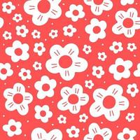 Cute Beautiful Ditsy Daisy Flowers Color Red White Floral Illustration Vector Seamless Pattern Texture Textile Fabric Print Background paper, cover, fabric, interior decor