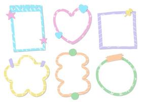 Cute pastel border texture memo abstract texture pattern heart circle flower square rectangle cloud striped notes, blank notebooks, paper sticky notes, notepad, diary scrapbook collection set bundle vector