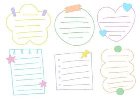 Cute pastel Outline Line memo abstract heart circle flower square rectangle cloud template striped notes, blank notebooks, paper sticky notes, notepad, diary scrapbook collection set bundle vector