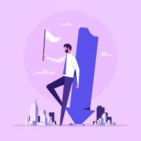 Surrender on business battle, time to quit or stop failed company concept, sad businessman waving white flag metaphor of surrendering or giving up on work and business vector