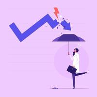Protect from stock market crash, insurance to protect from risk or uncertainty, investment concept, investor holding umbrella for protect downturn arrow graph vector
