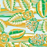 colorful abstract wave texture background with tropical leaves and flower plants foliage seamless pattern. Colorful stylish floral. Floral background. Exotic tropic. Summer design. fashionable print vector