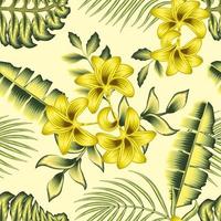 abstract flower background vector decorative seamless tropical pattern fashionable texture with green light banana palm leaves and plant foliage on beige background. Floral background. Summer