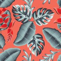 red abstract heliconia flower seamless pattern with tropical banana monstera plants and foliage on light background. Floral background. Exotic tropics. Summer design. Paradise nature. print texture