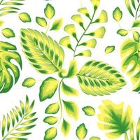 hojas verdes de patrones sin fisuras con plantas de hojas de helecho monstera tropical y follaje sobre fondo blanco. papel pintado de la naturaleza. impresión de la selva. textura de impresión de moda para tela de camisa o textil. el verano vector